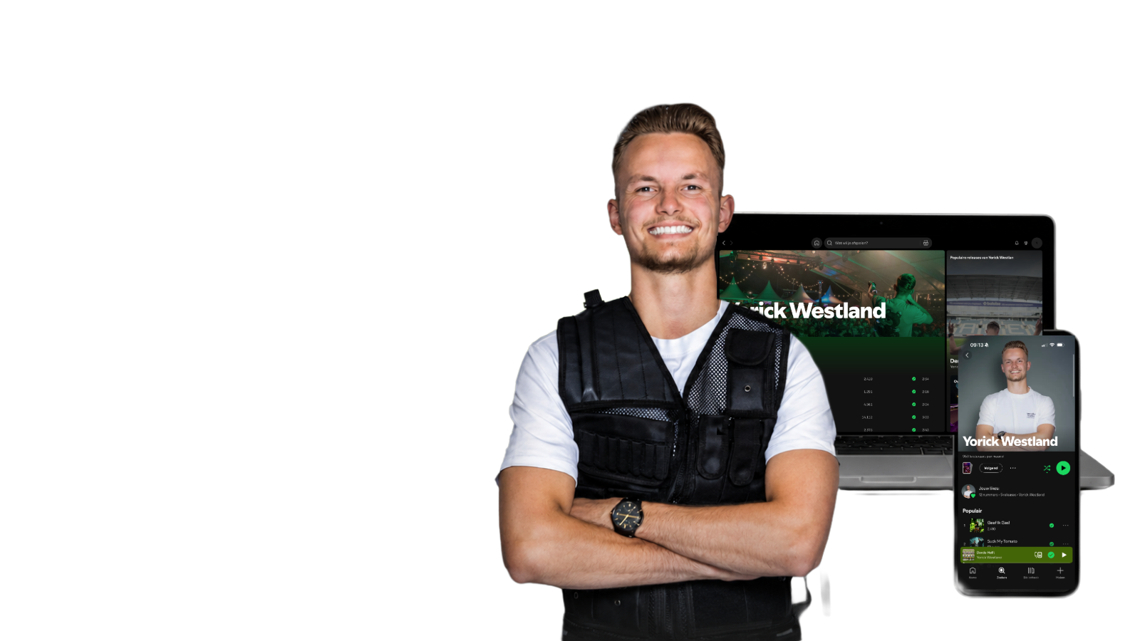 Yorick Westland met laptop en telefoon